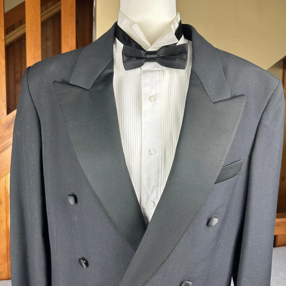 Cellini‎ Collection Mens Black Double Breasted Tuxedo Suit Set with Shirt & Ties